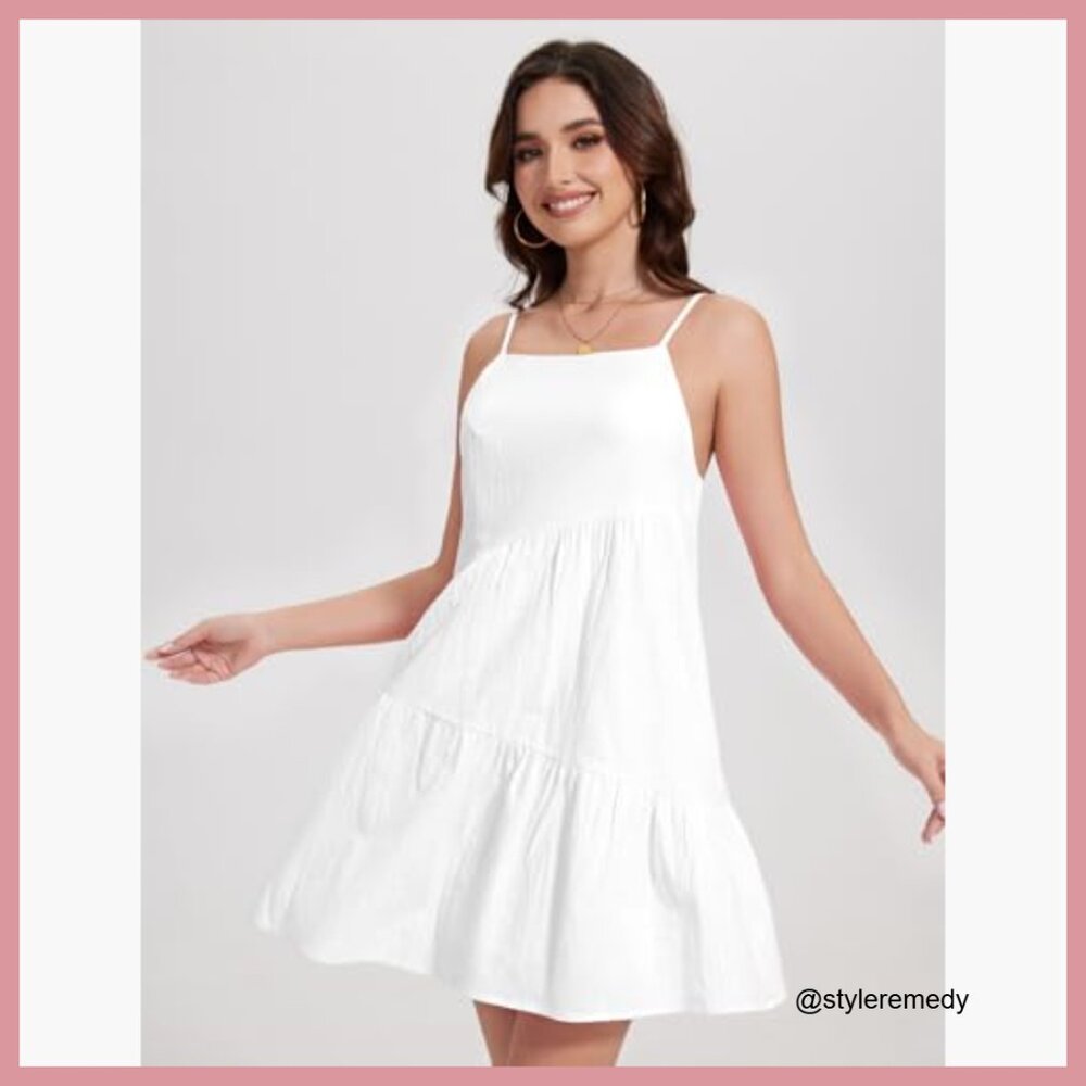 Polyester Backless Spaghetti Strap A-Line Mini Dr… - image 2